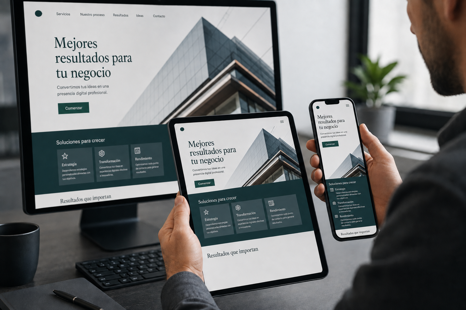 Diseño de una página web adaptado a computadora, tableta y celular
